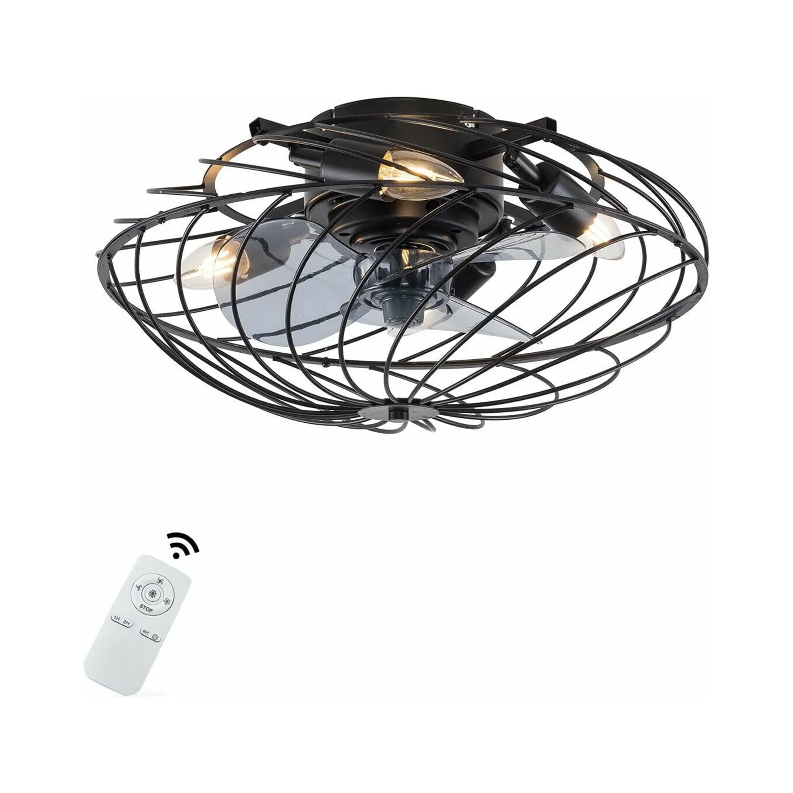 18' Industrial Rustic Ceiling Fan Pandent With Cage Light With Remote Control NEW