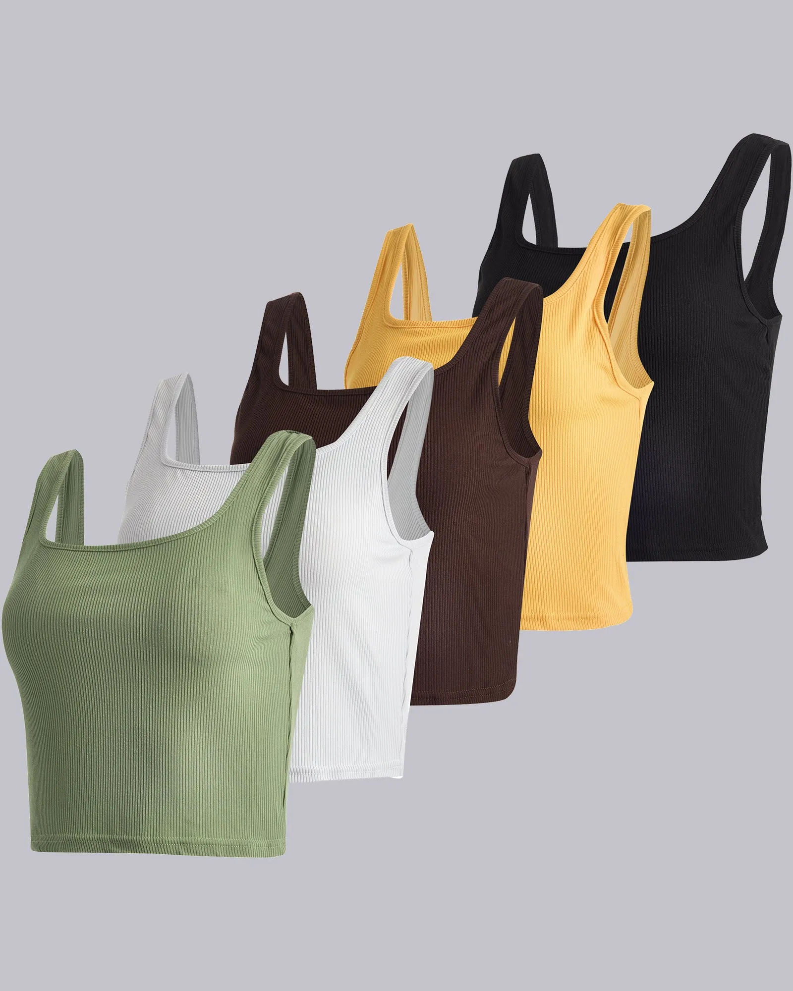 5 Pack: Women's Soft Knit Ribbed Cropped Tank Top