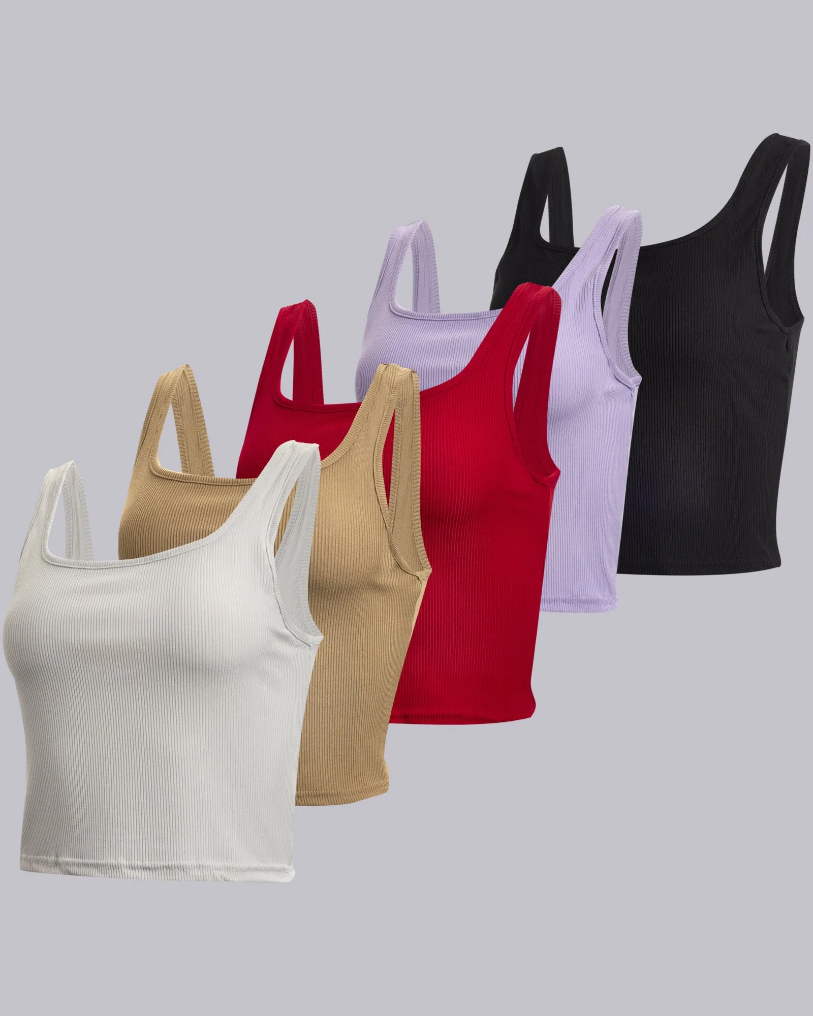5 Pack: Women's Soft Knit Ribbed Cropped Tank Top