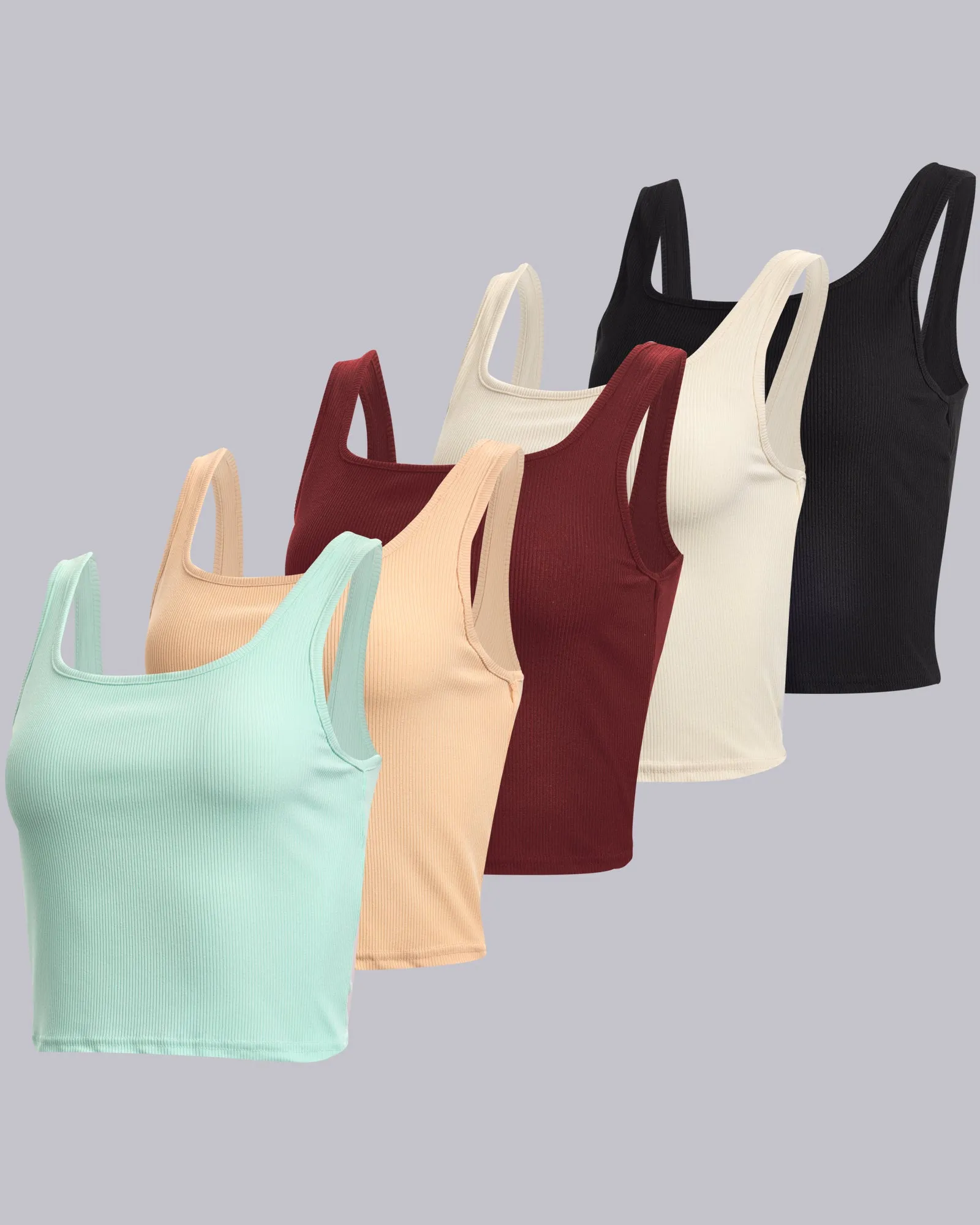 5 Pack: Women's Soft Knit Ribbed Cropped Tank Top