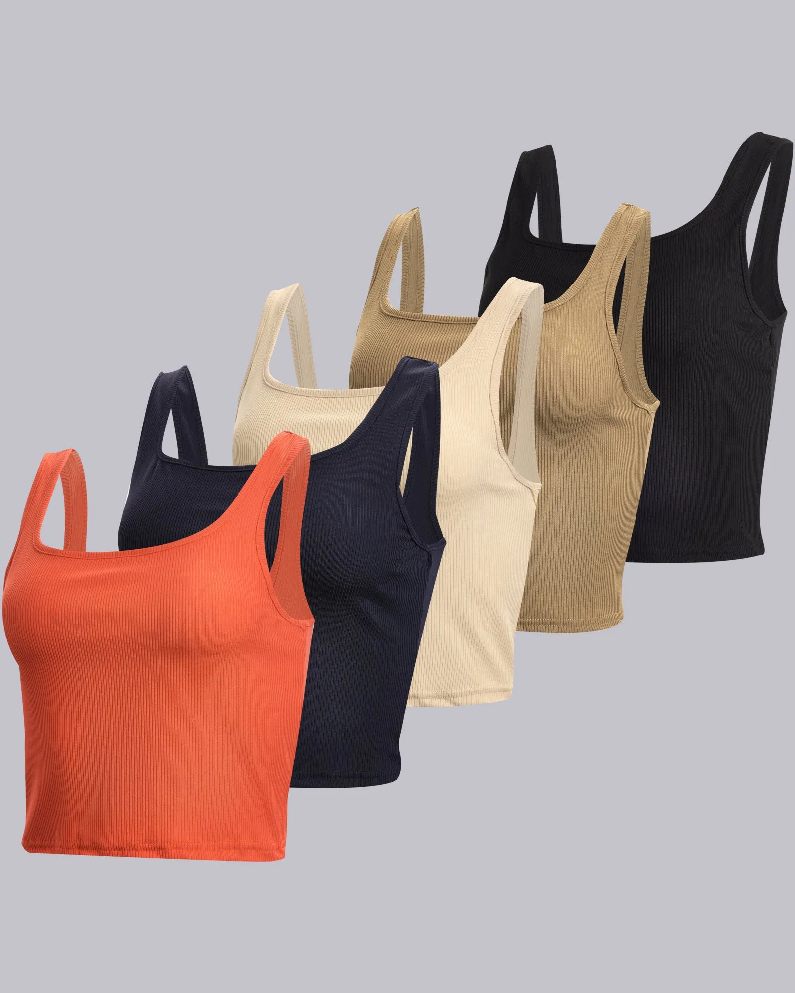 5 Pack: Women's Soft Knit Ribbed Cropped Tank Top