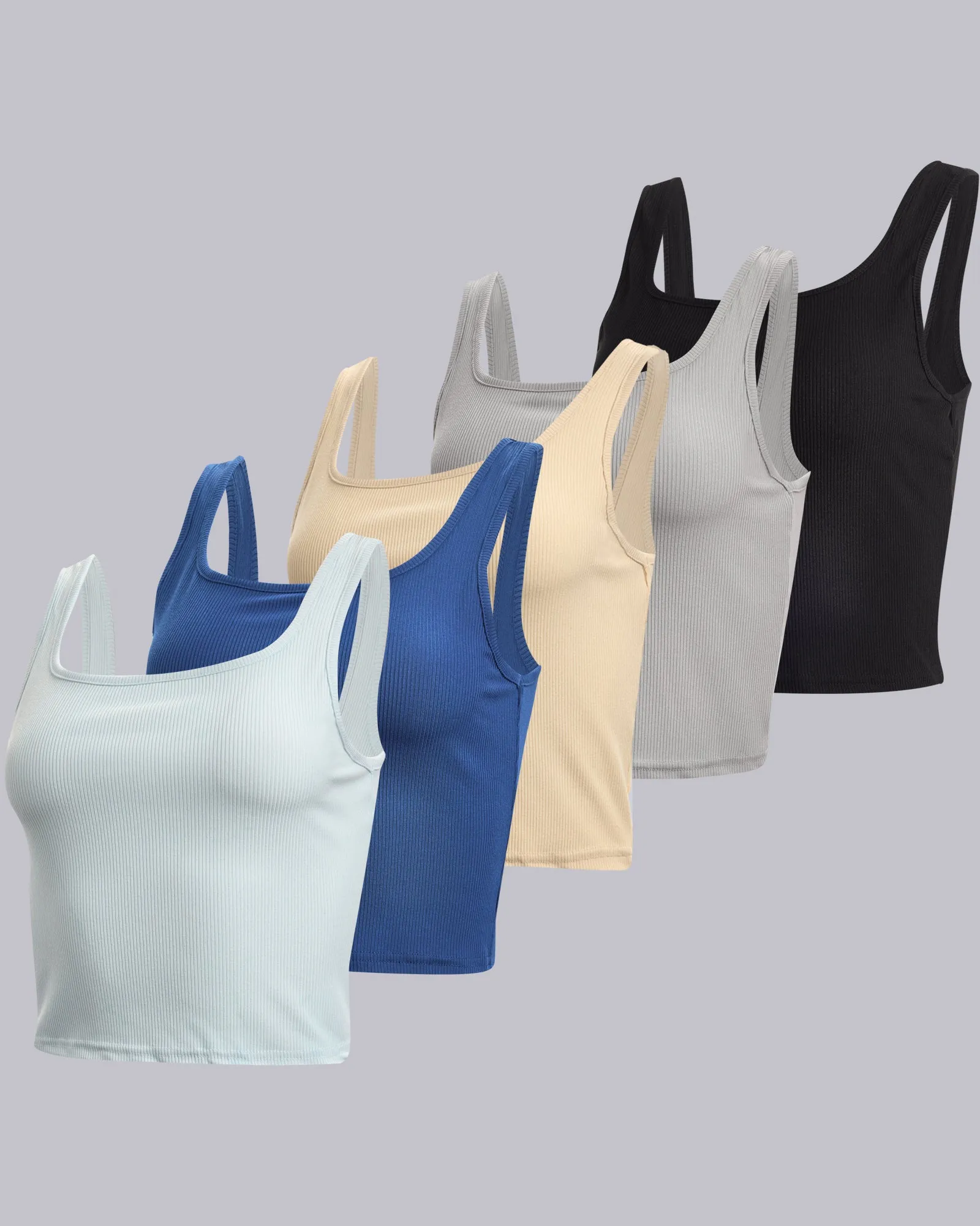 5 Pack: Women's Soft Knit Ribbed Cropped Tank Top