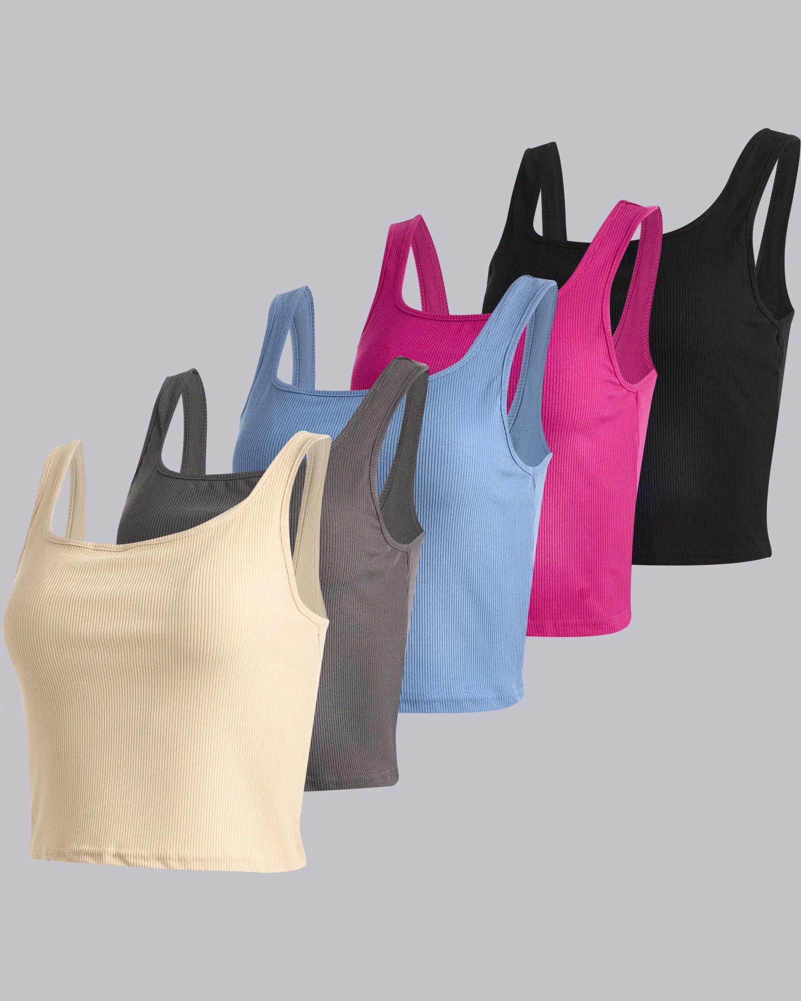 5 Pack: Women's Soft Knit Ribbed Cropped Tank Top