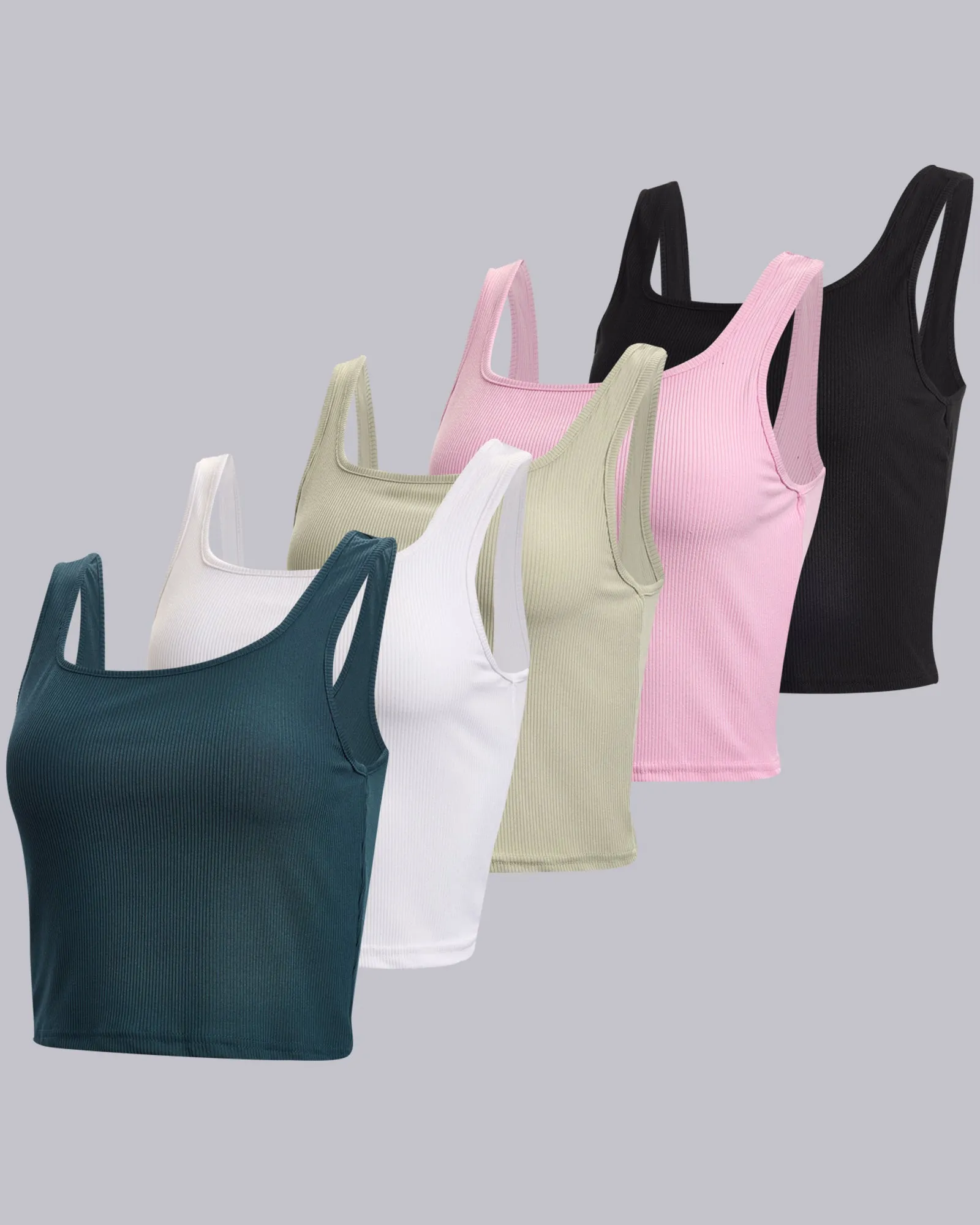 5 Pack: Women's Soft Knit Ribbed Cropped Tank Top