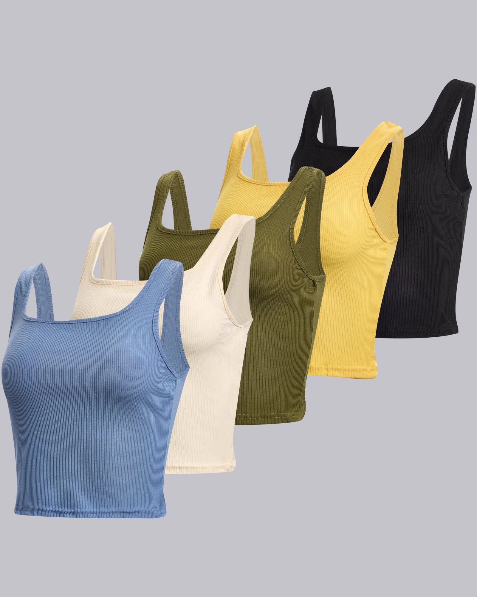 5 Pack: Women's Soft Knit Ribbed Cropped Tank Top