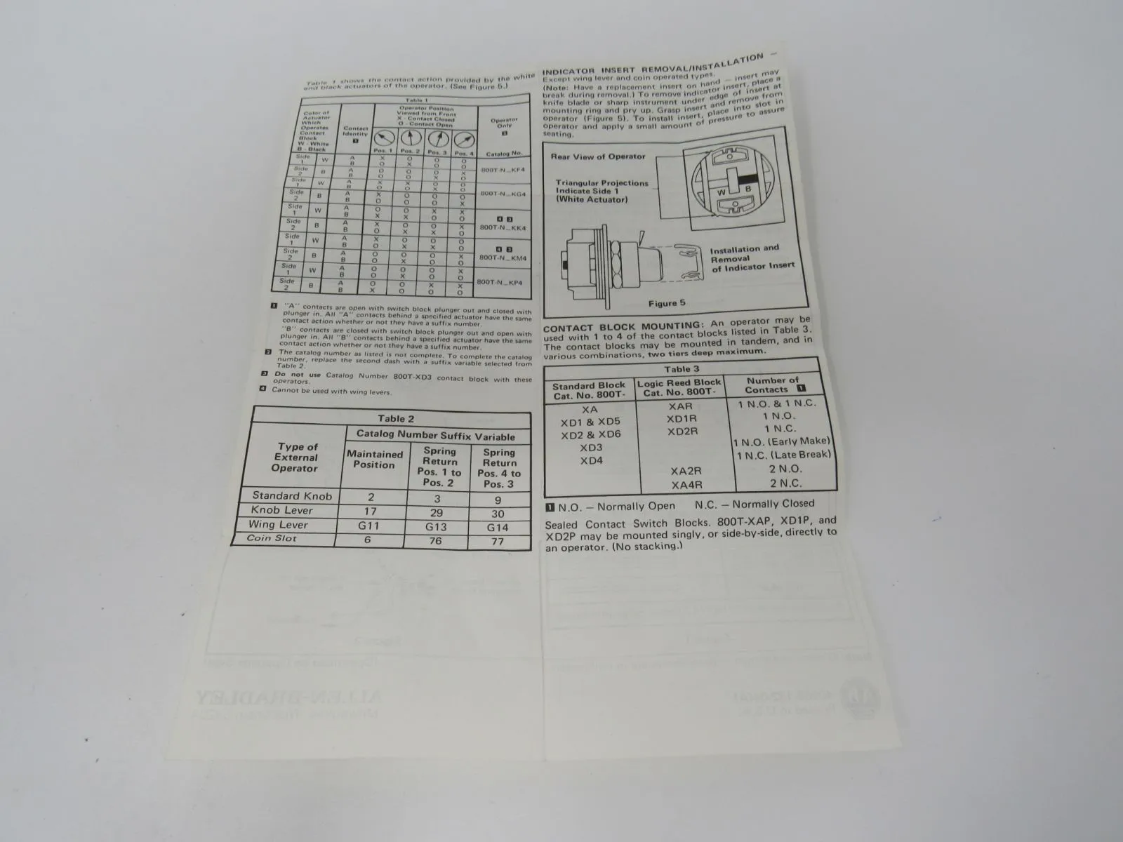 Allen-Bradley Oiltight Pilot Control Unit Standard Operator Series N 800T-N2KF4B -- New