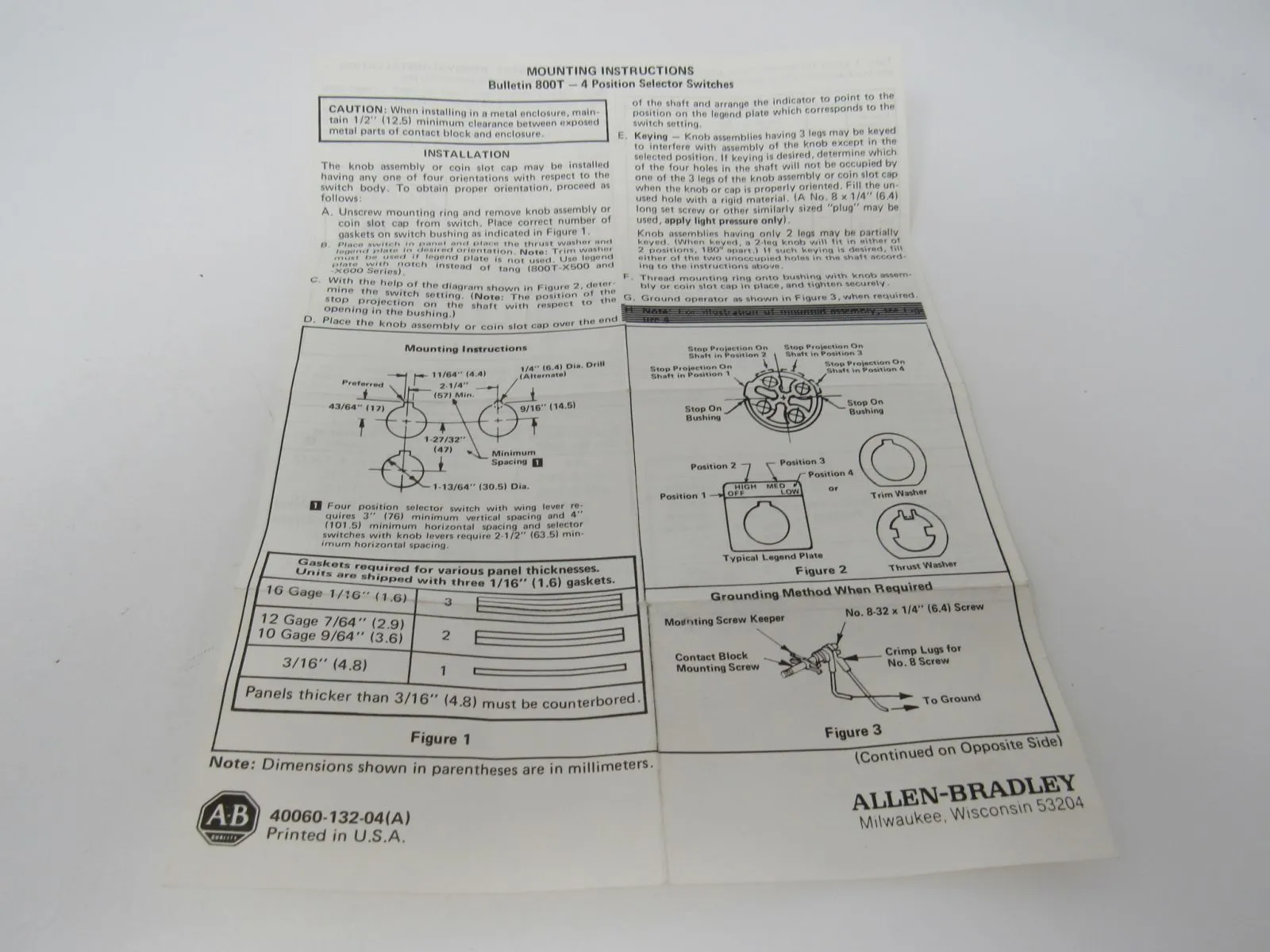 Allen-Bradley Oiltight Pilot Control Unit Standard Operator Series N 800T-N2KF4B -- New