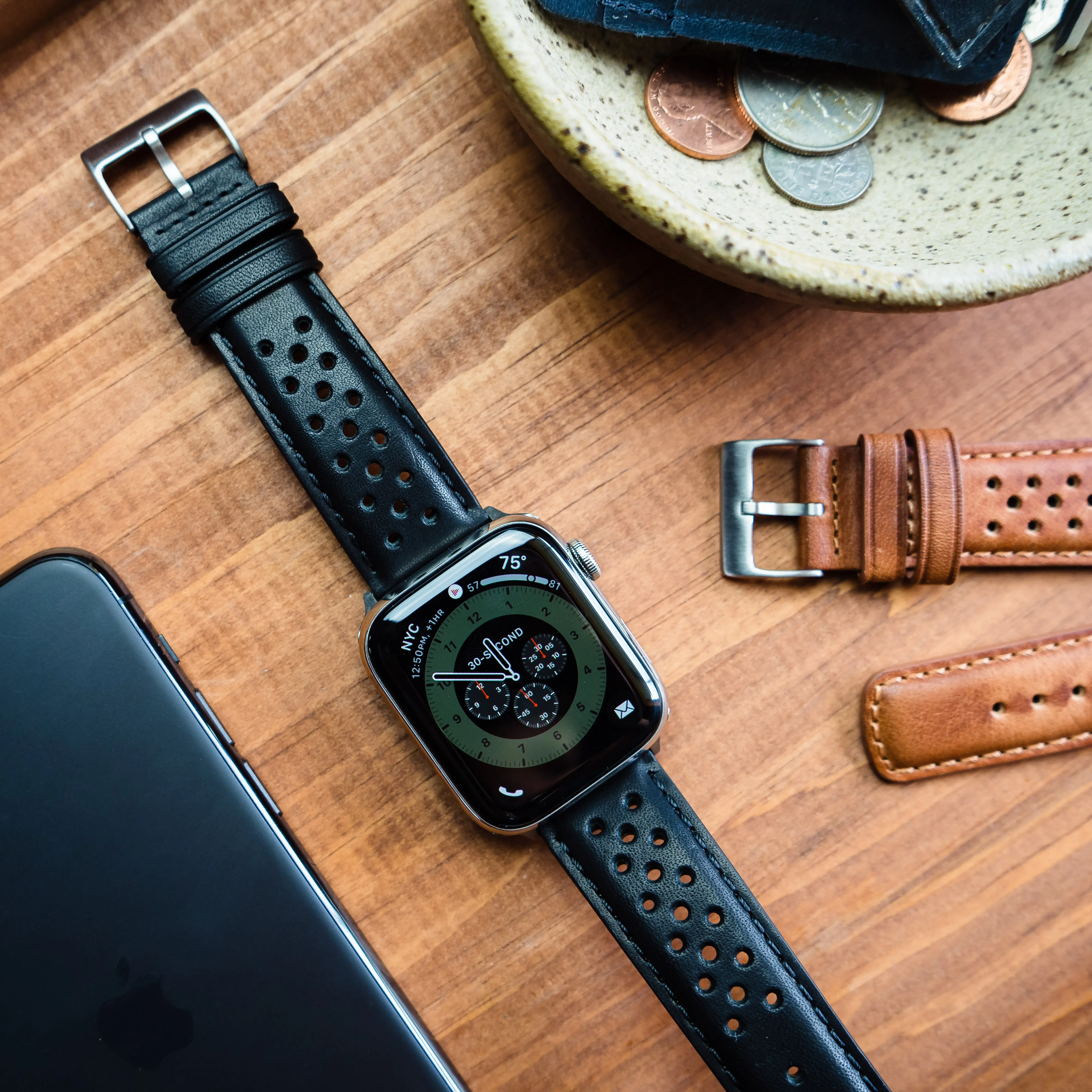 Apple Watch Black Racing Horween Leather Watch Band
