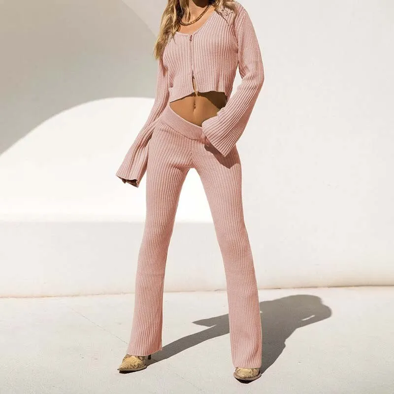 BerriesJam - 2024Pure Pink Knitted Zipper Loungewear