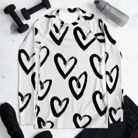 Bold Brush Stroke Hearts Print Womens Rash Guard Workout or Running Top