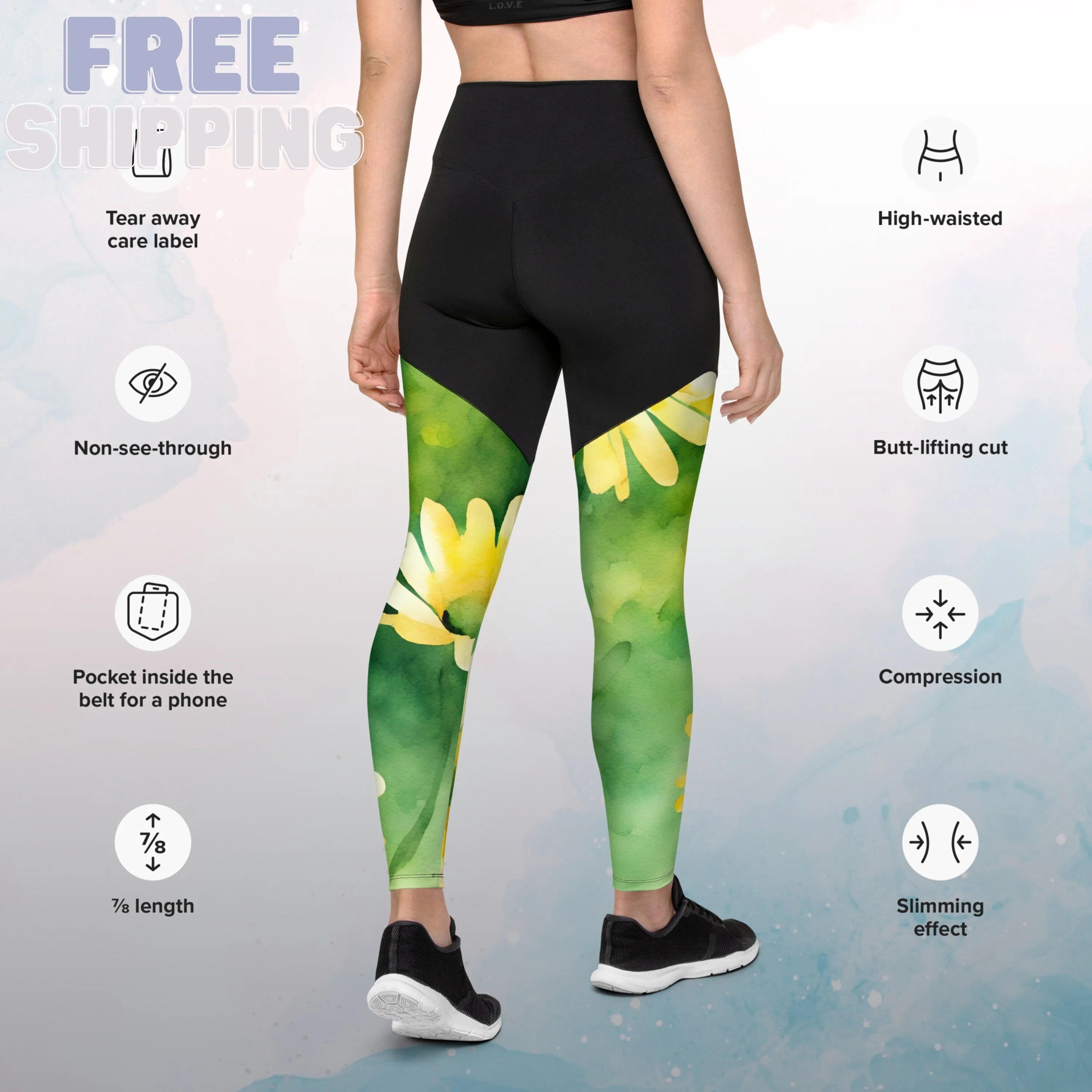 Bold Yellow Daisies Womens Compression Sports Leggings Gym Gift