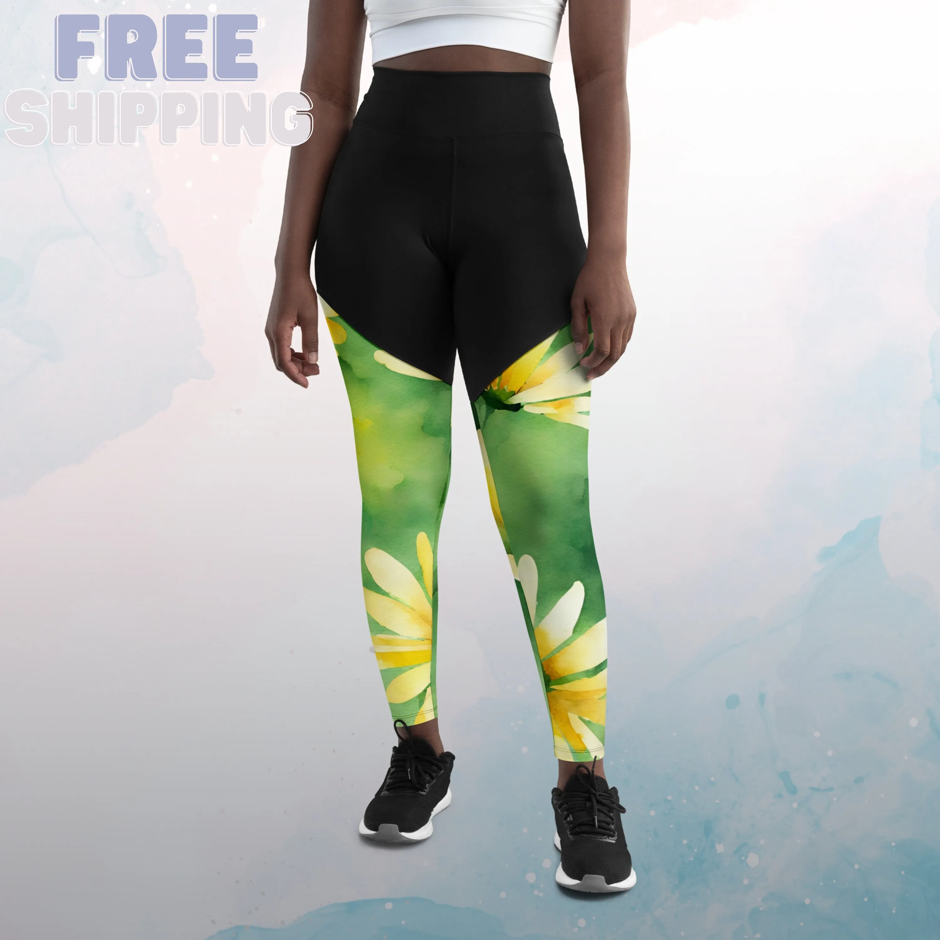 Bold Yellow Daisies Womens Compression Sports Leggings Gym Gift