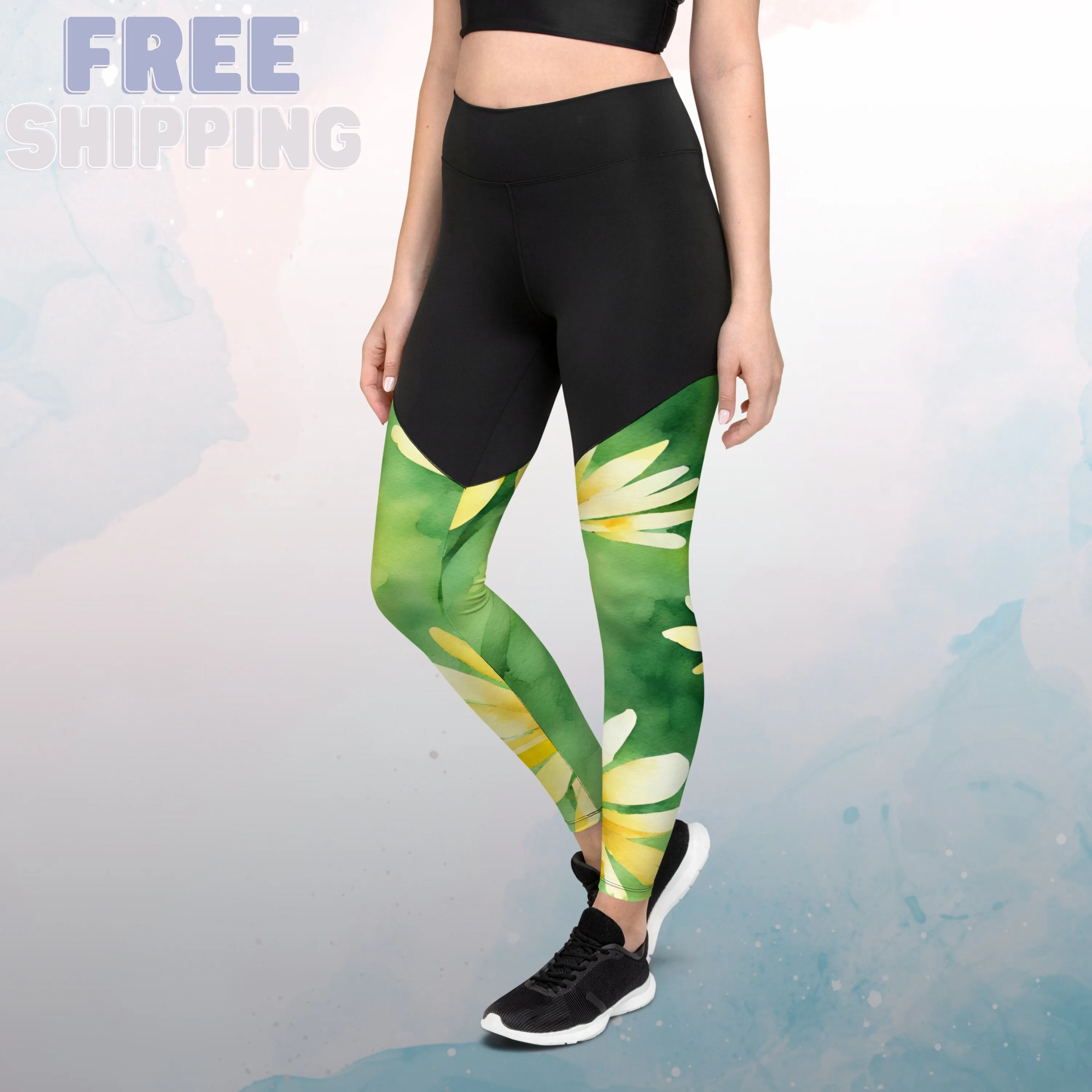 Bold Yellow Daisies Womens Compression Sports Leggings Gym Gift