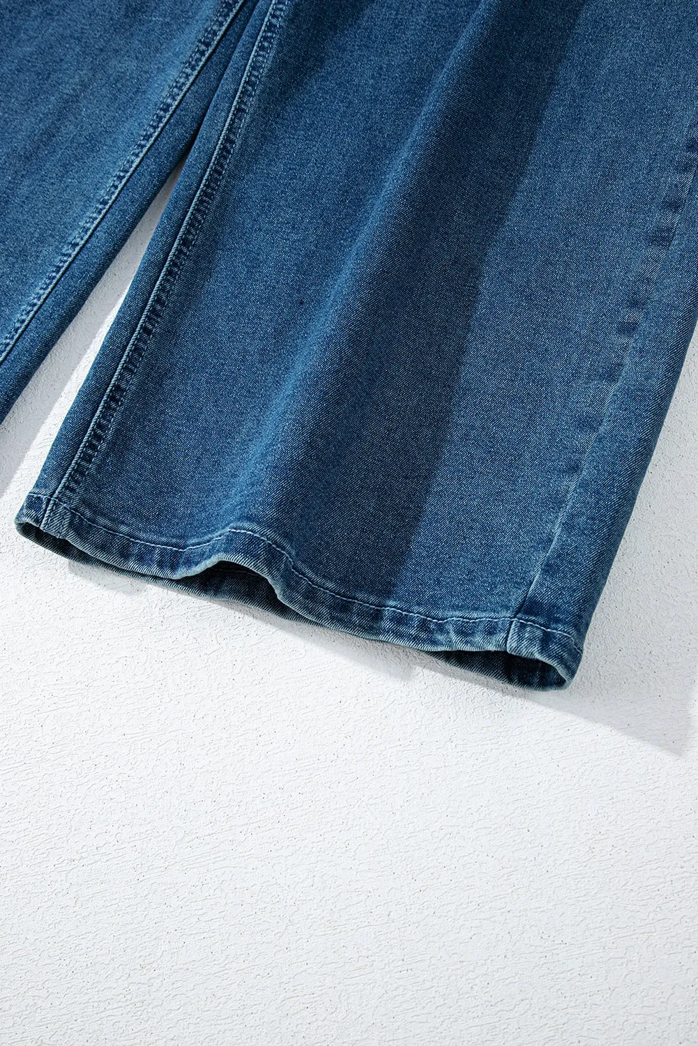 Dusk Blue Adjustable Tie Straps Cropped Wide Leg Denim Overalls