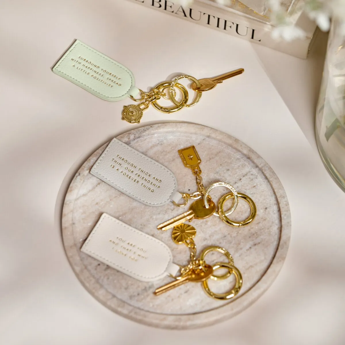 'Friendship' Keepsake Charm Keyring | Pale Grey