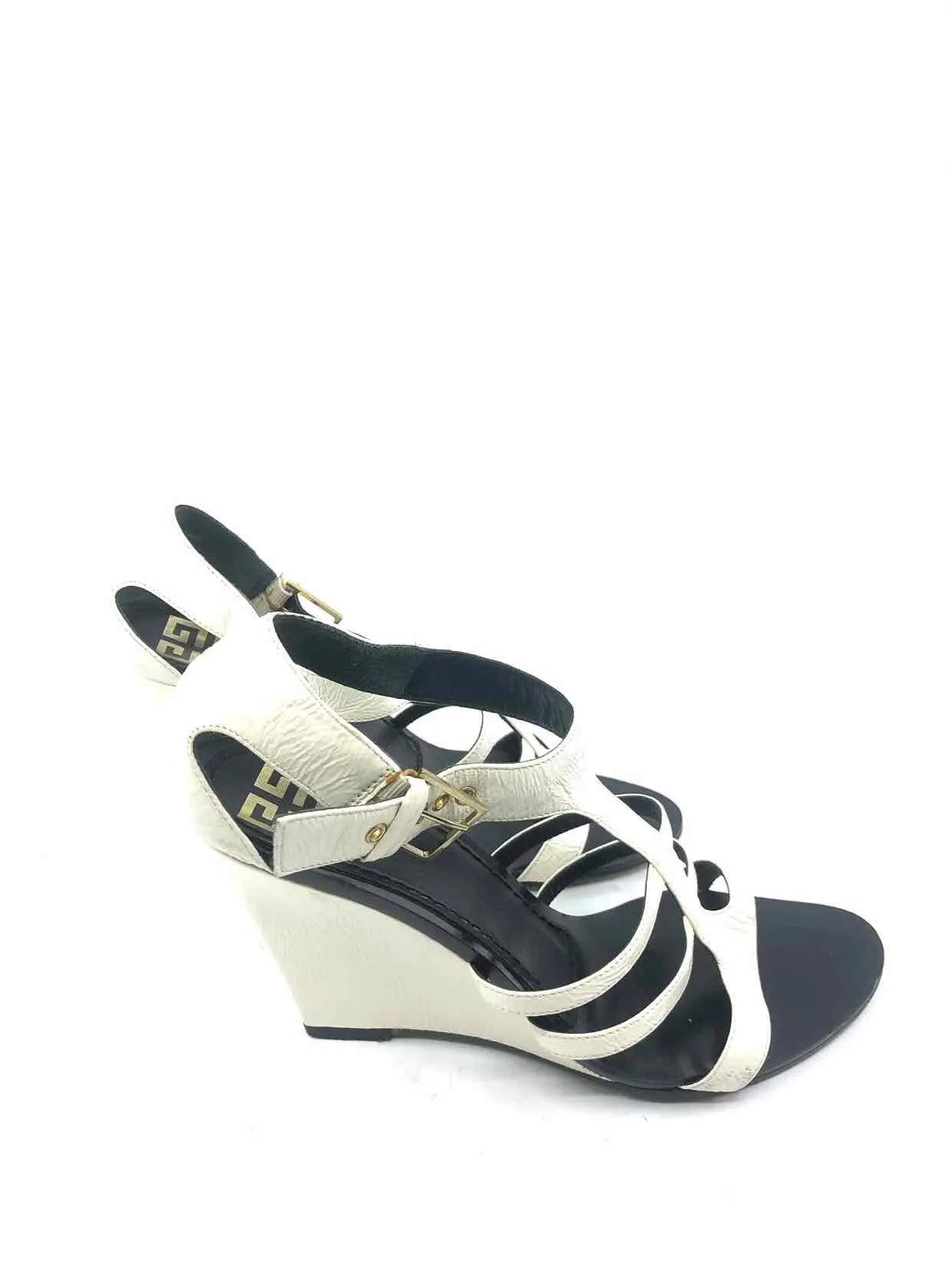 GIVENCHY Size 6 Black & White Patent Leather Solid Wedge