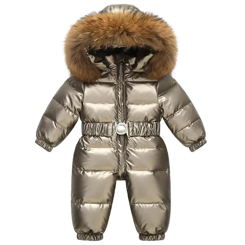 Gold Snowsuit All-in-one with Natural Fur Hood