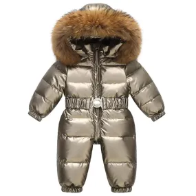 Gold Snowsuit All-in-one with Natural Fur Hood