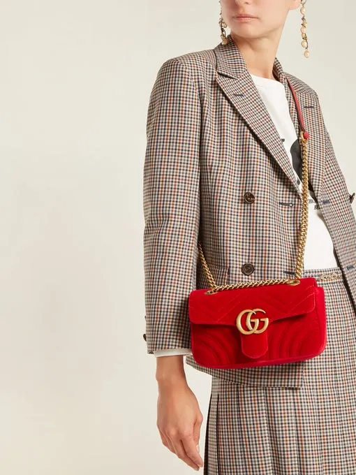 GUCCI GG Marmont Mini Quilted Velvet Shoulder Bag Red