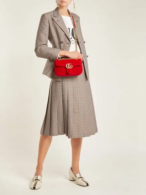 GUCCI GG Marmont Mini Quilted Velvet Shoulder Bag Red