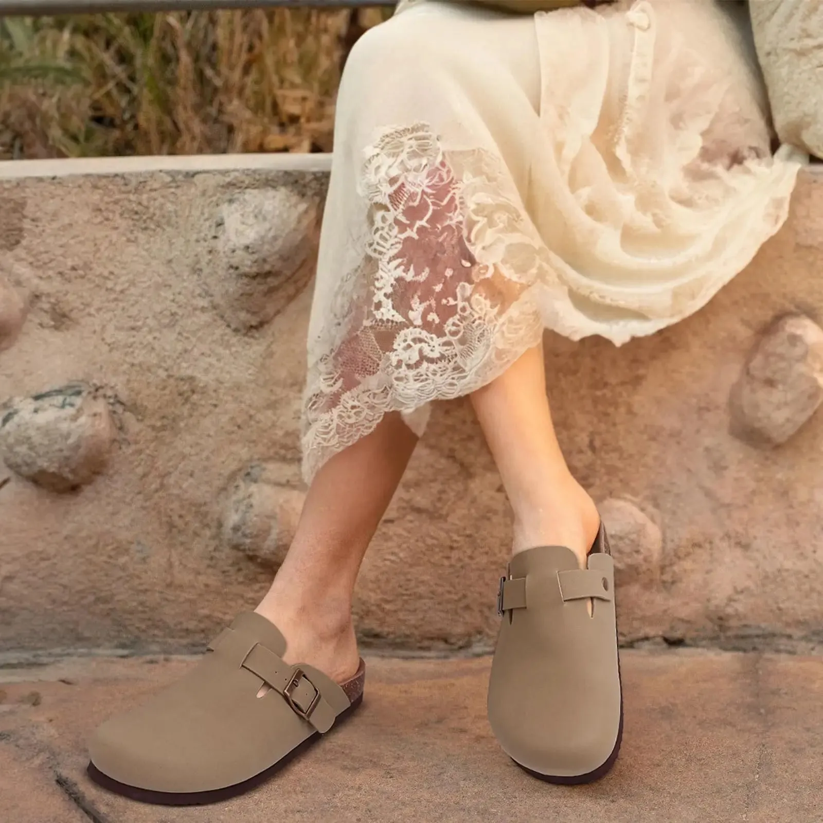 Litfun Classic Cork Clogs For Women Men Cork Footbed Mules For Men Comfort Beach Slippers Slip-on Potato Shoes Evening Sandals