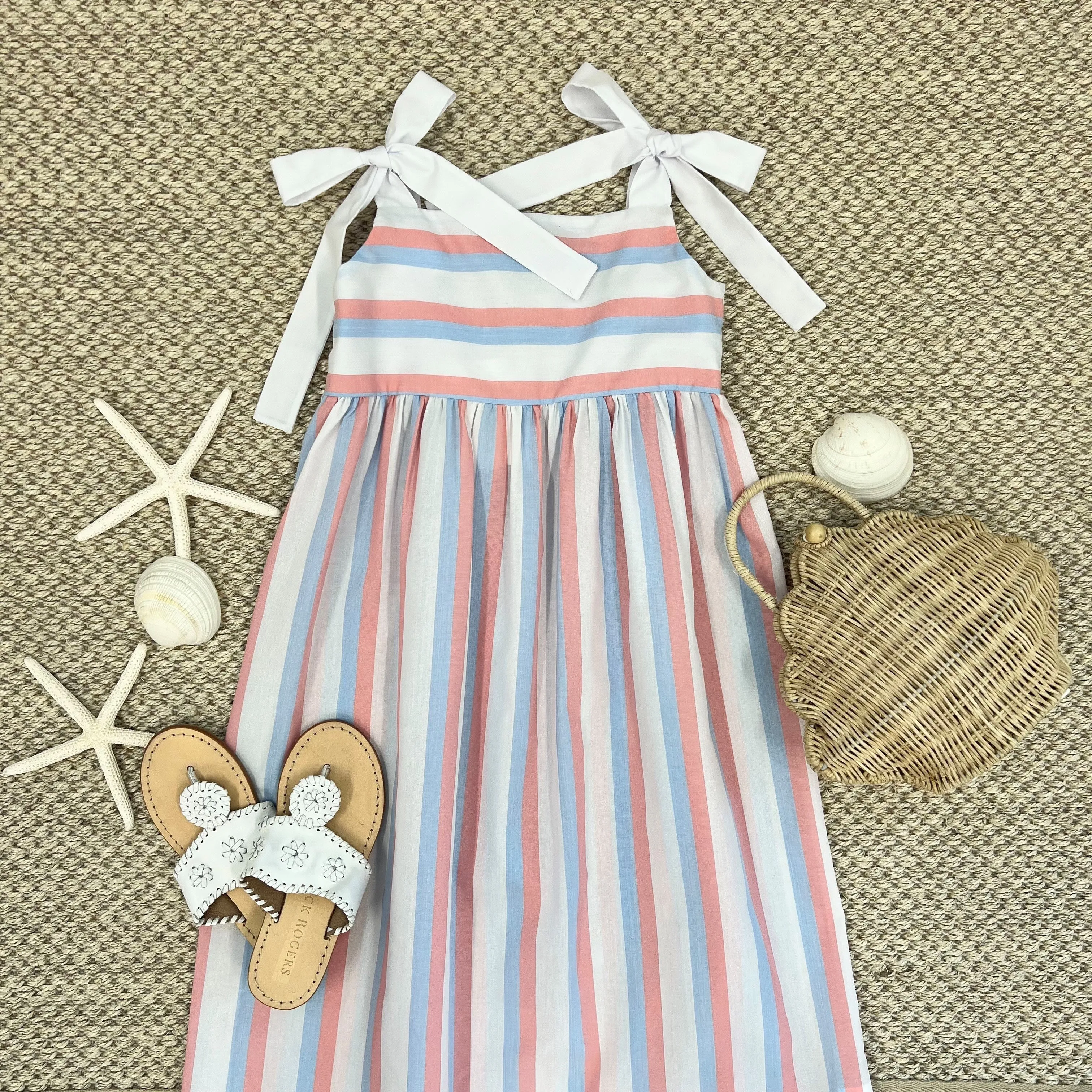Macie Midi Dress - New River Nautical Stripe with Worth Avenue White