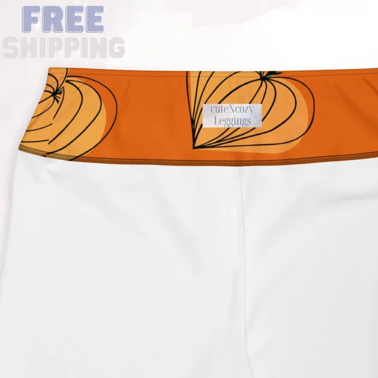 Orange Pumpkin Heart Fall Print Plus Size Leggings