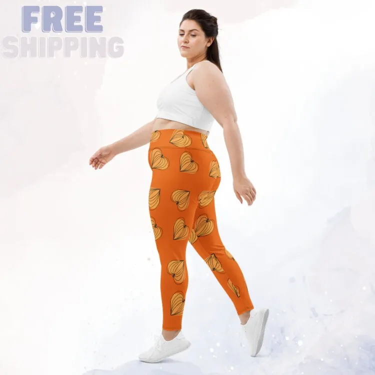 Orange Pumpkin Heart Fall Print Plus Size Leggings