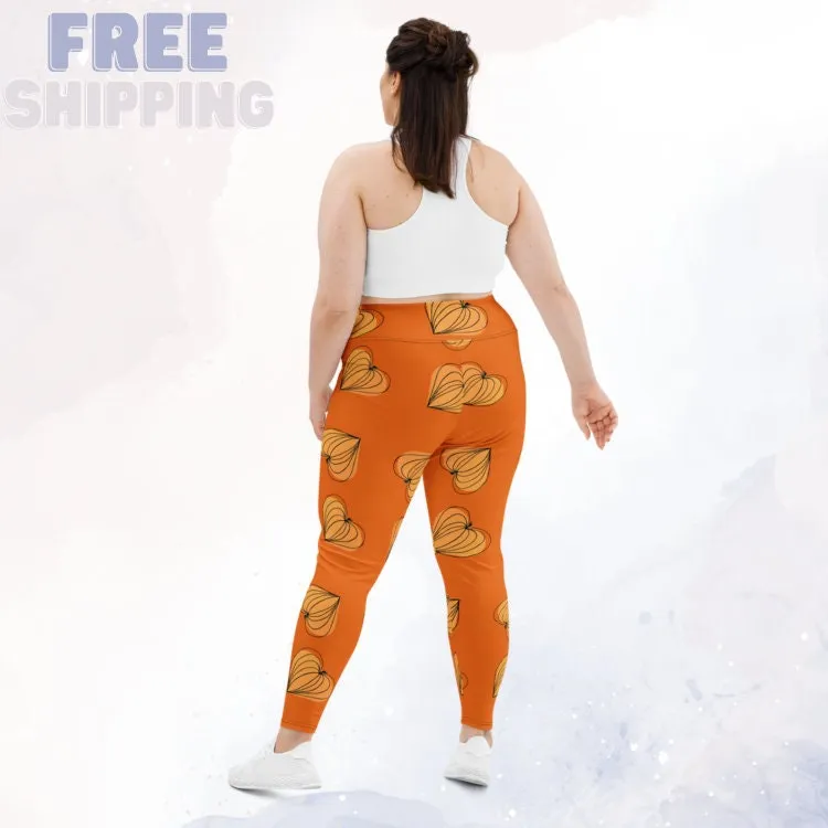 Orange Pumpkin Heart Fall Print Plus Size Leggings