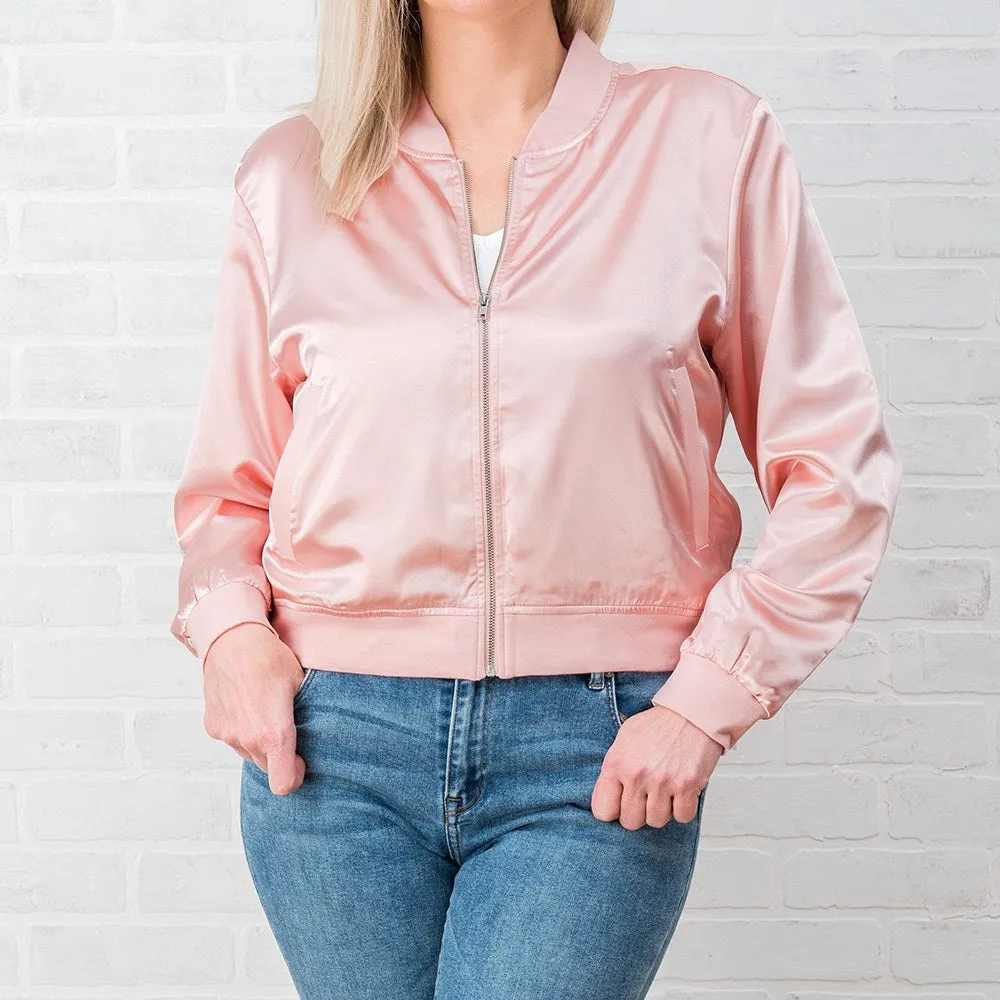 Pink Satin Custom Bomber Jacket