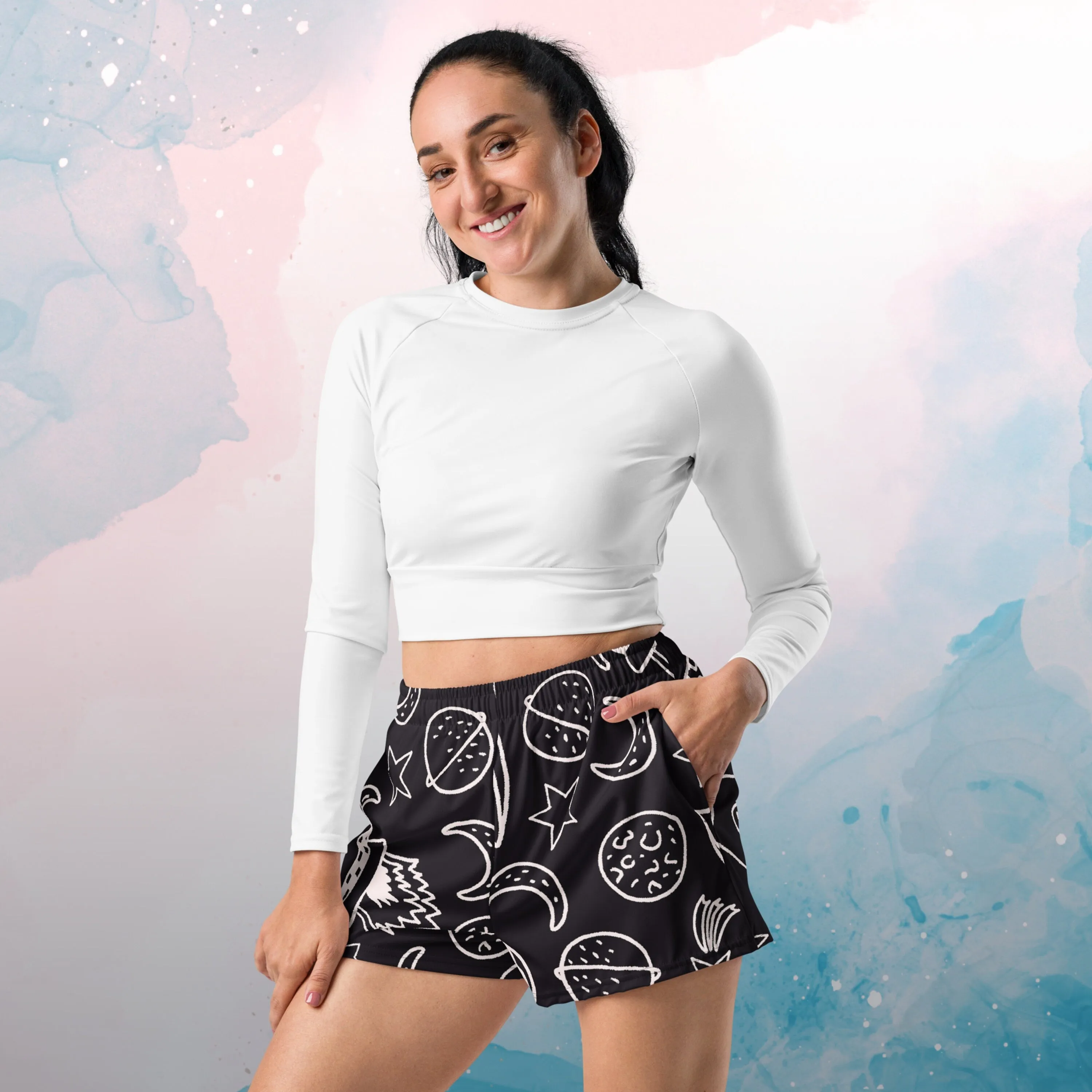 Rocket Ships and Planets Womens Recycled Athletic or Swim Shorts