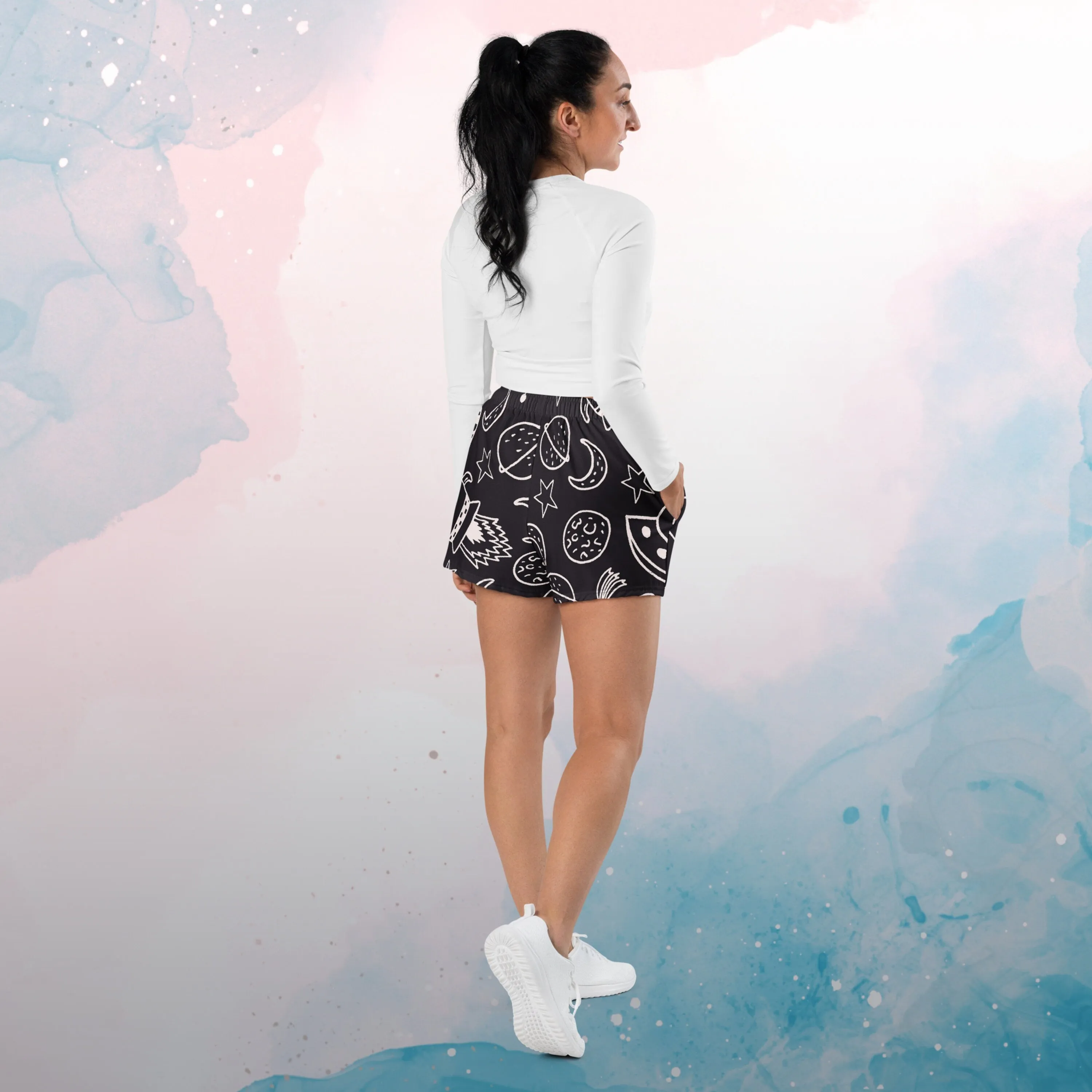 Rocket Ships and Planets Womens Recycled Athletic or Swim Shorts