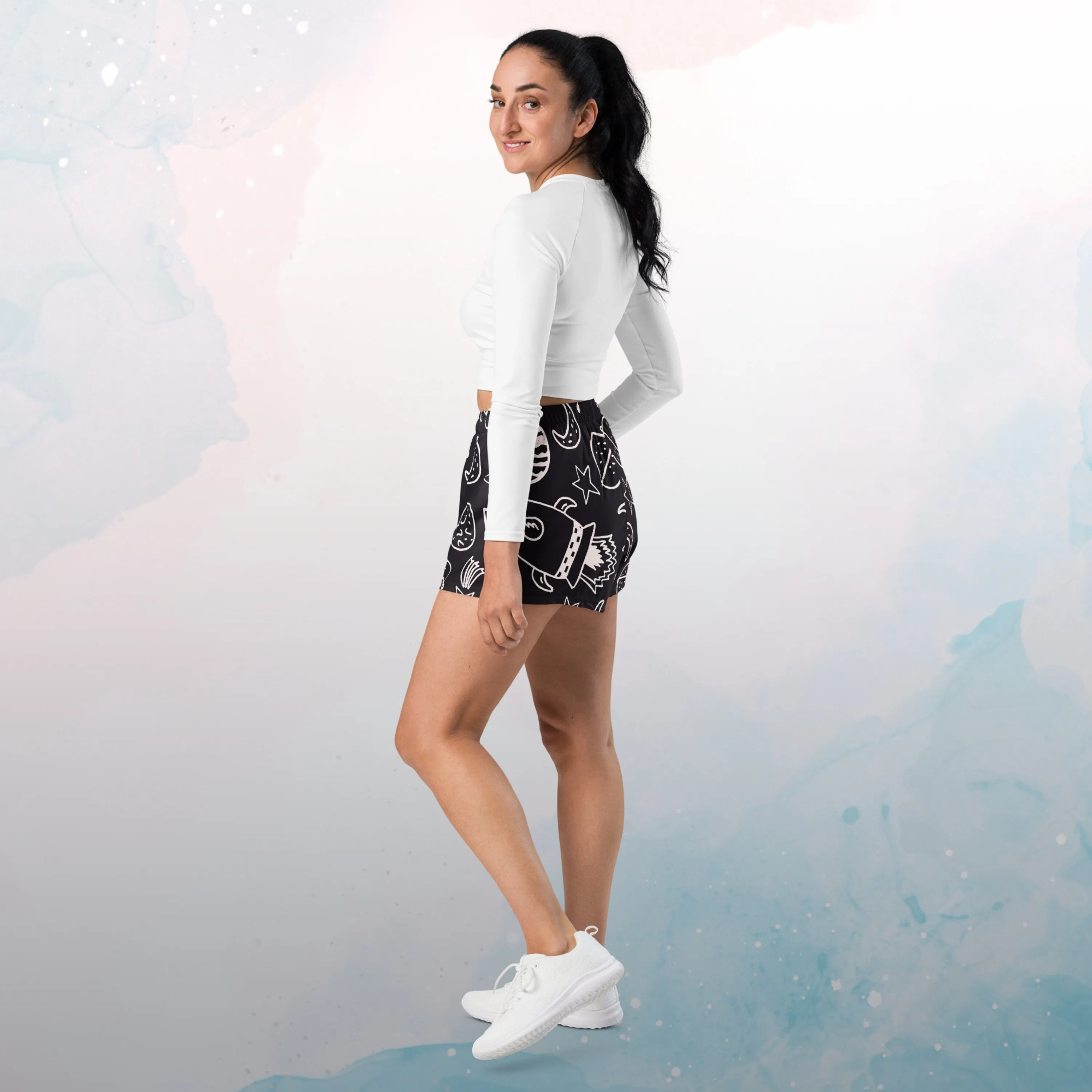 Rocket Ships and Planets Womens Recycled Athletic or Swim Shorts