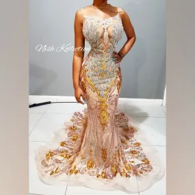 Silver Gigi Amani Rhinestone Multicolored Sequin Gown