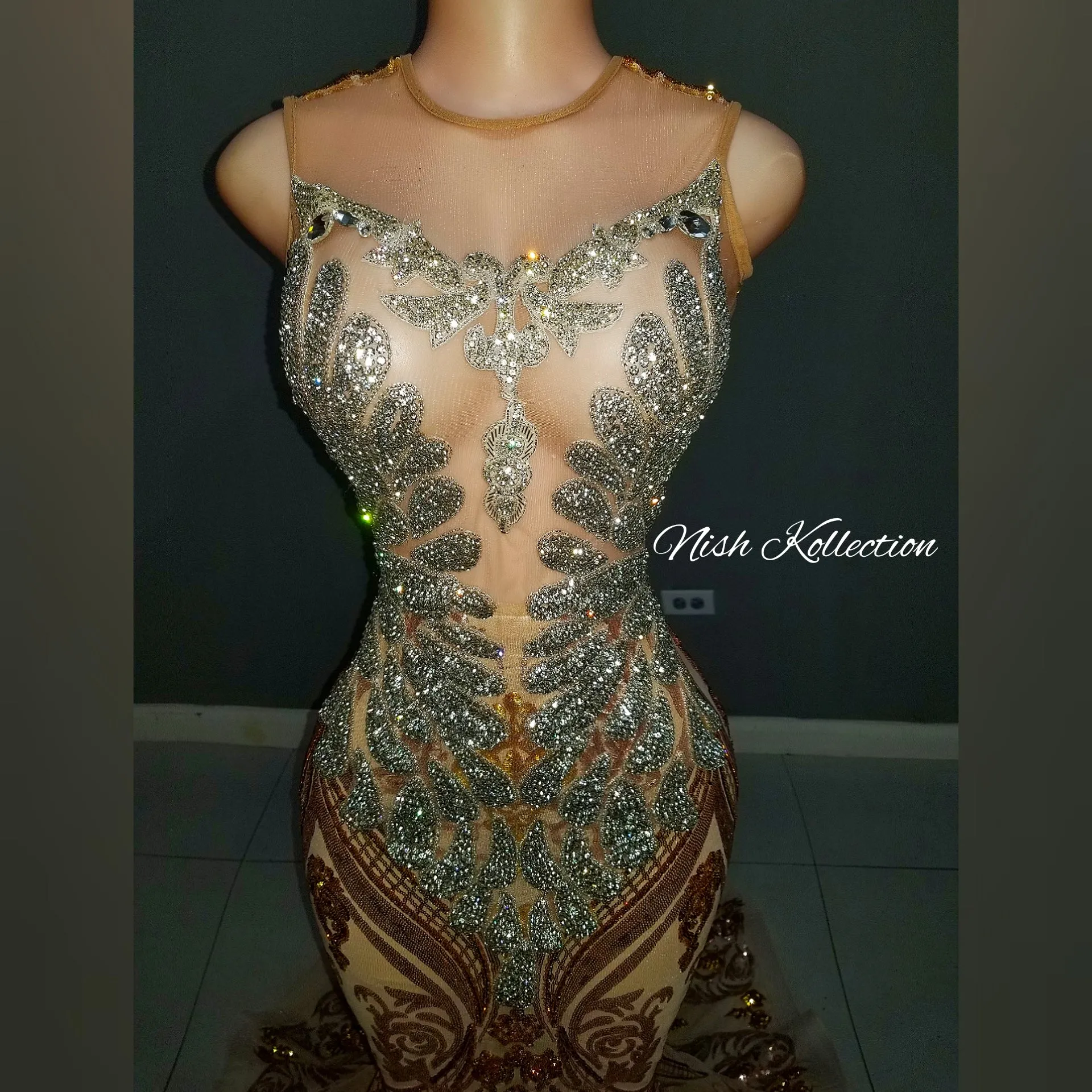 Silver Gigi Amani Rhinestone Multicolored Sequin Gown