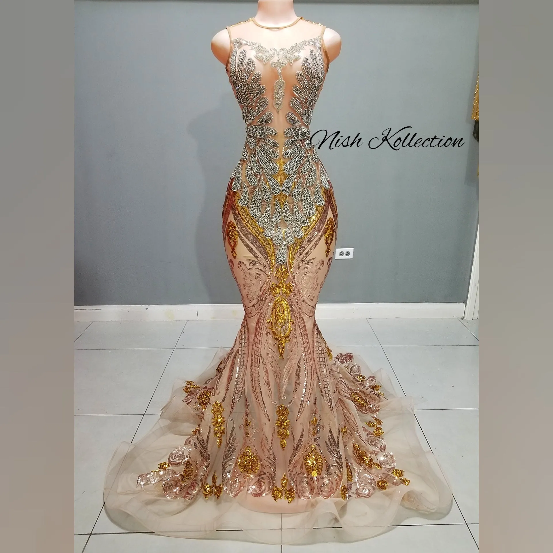 Silver Gigi Amani Rhinestone Multicolored Sequin Gown