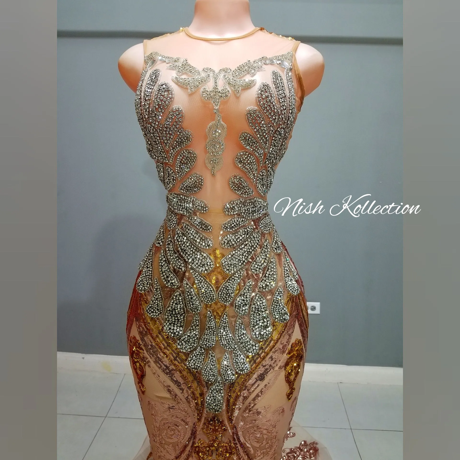Silver Gigi Amani Rhinestone Multicolored Sequin Gown