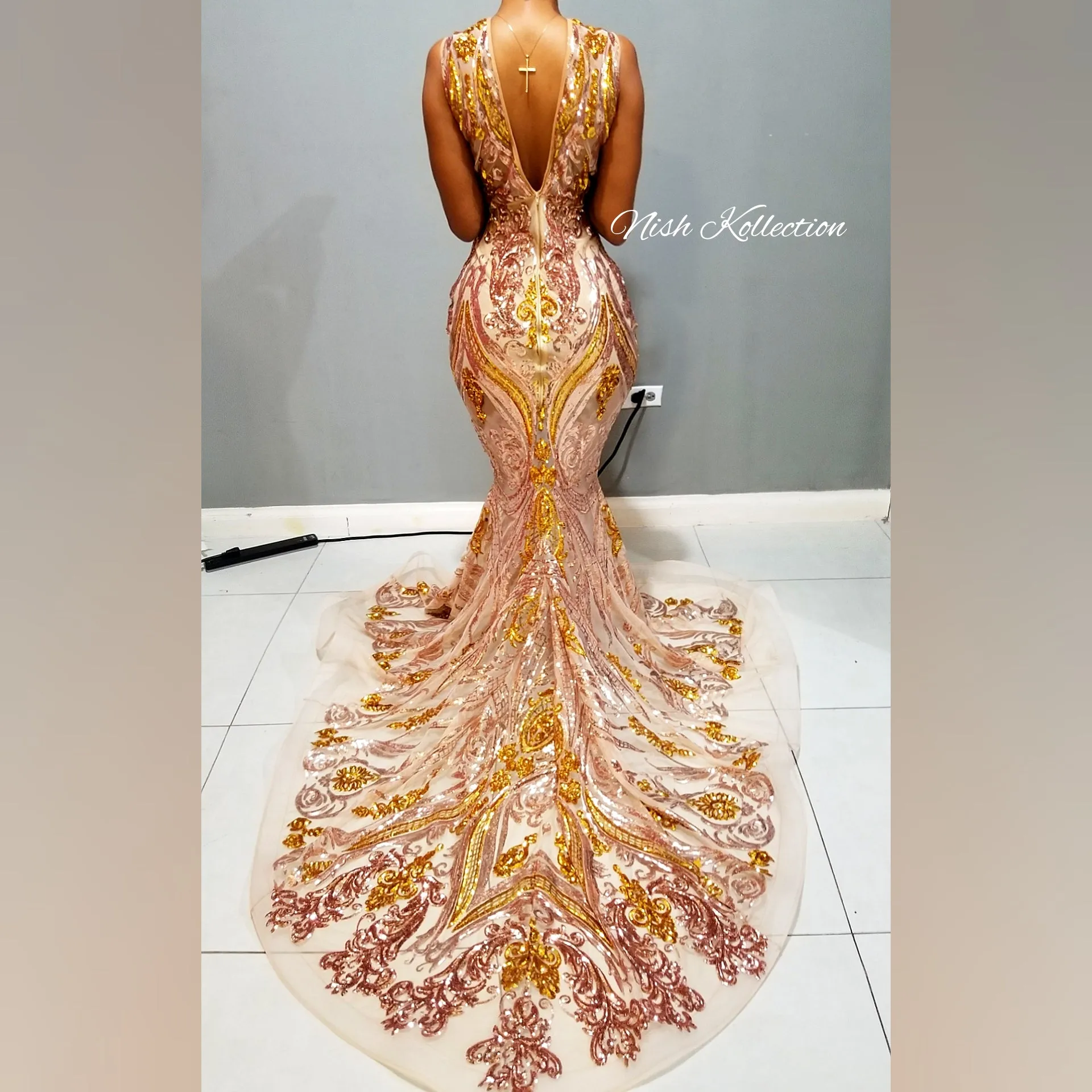 Silver Gigi Amani Rhinestone Multicolored Sequin Gown