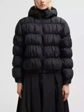 Women’s Black Hooded Ruched Puffer Jacket