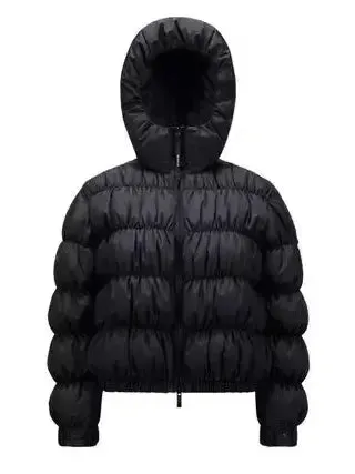 Women’s Black Hooded Ruched Puffer Jacket