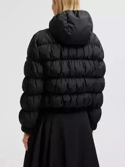 Women’s Black Hooded Ruched Puffer Jacket
